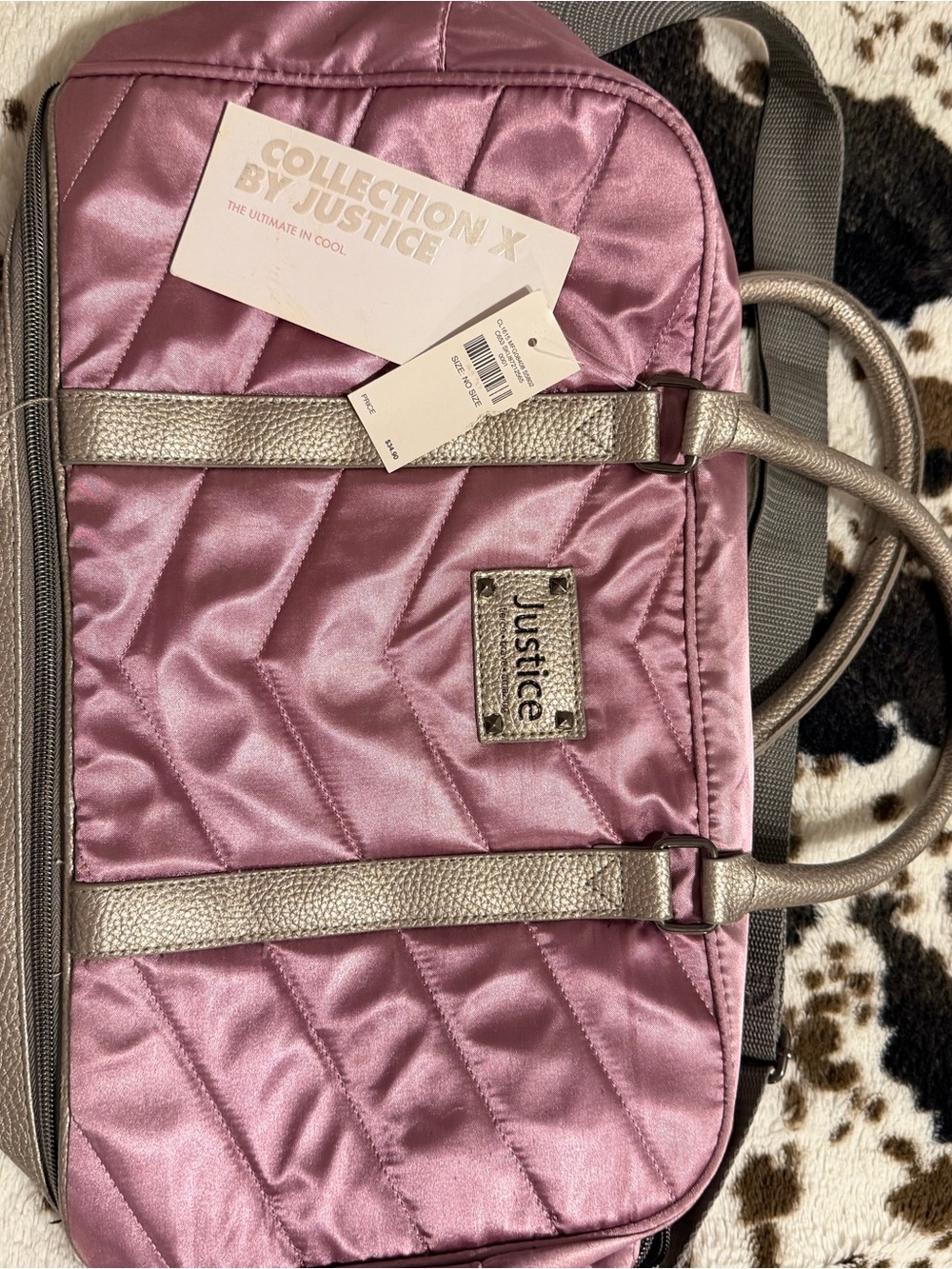 Old(vintage) Justice Quilted Rose Laptop Bag with Metallic Silver Accents